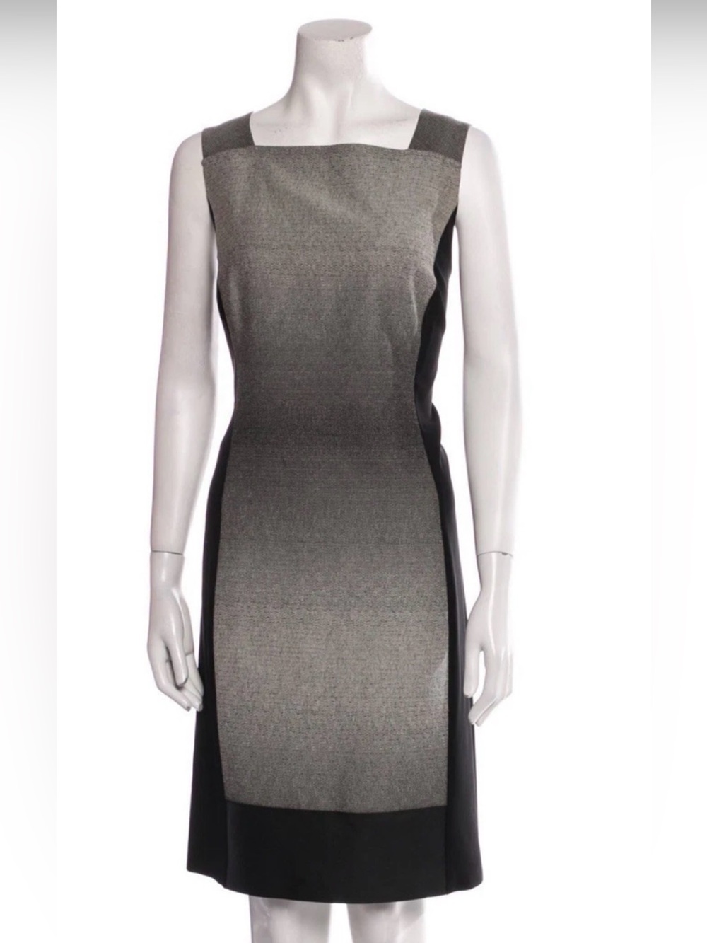 Lafayette 148 Leather Trim Ombre Grey/Black Color Block Dress Aporox Size M/US10